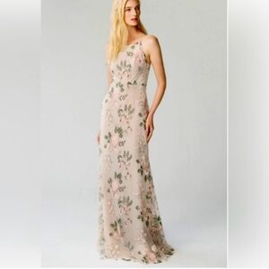 Jenny Yoo Dress Print Enchanted Floral Blush Bridesmaid Maxi Open Back Sz 2